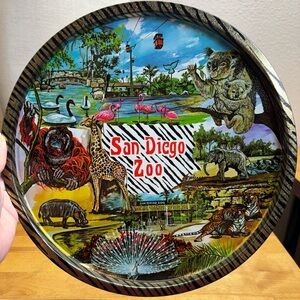 Vtg 60s 70s San Diego Zoo Metal Serving Tray Souvenir MCM Zebra Tiger Koala